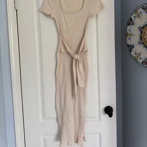 Topshop Tan Tie Front Midi Dress